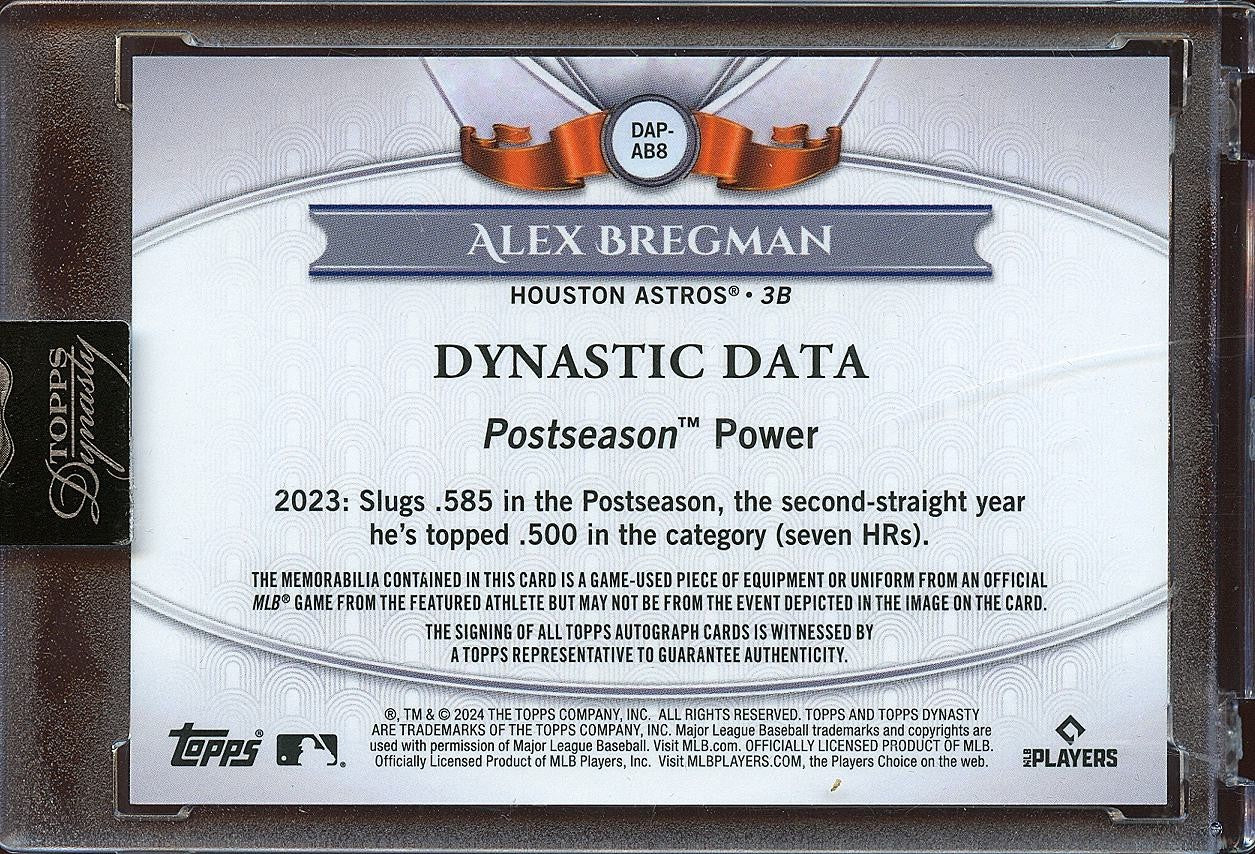Alex Bregman 2024 Topps Dynasty Auto Autograph Game Worn Patch Astros 2/10