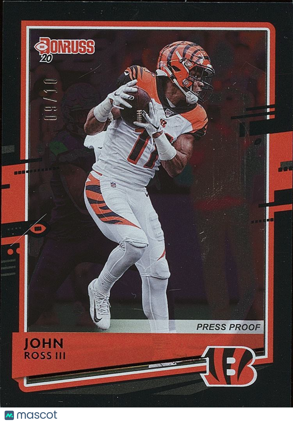 John Ross III 2020 Donruss BLACK Press Proof SSP Cincinnati Bengals 9/10