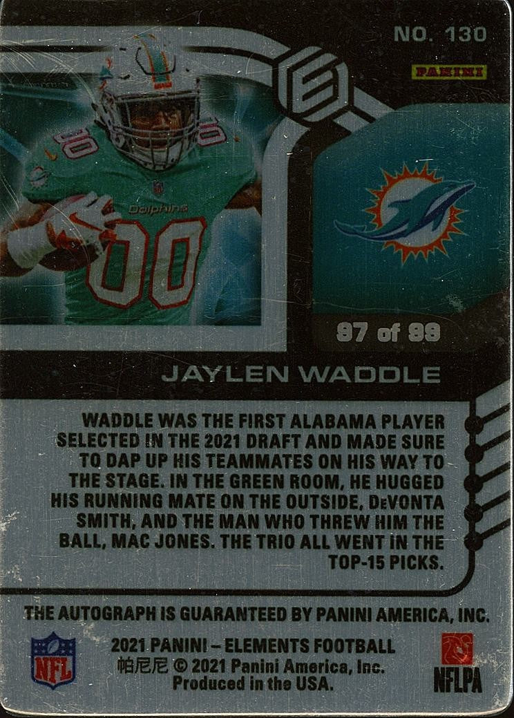 Jaylen Waddle 2021 Elements Auto Autograph RC Miami Dolphins 97/99