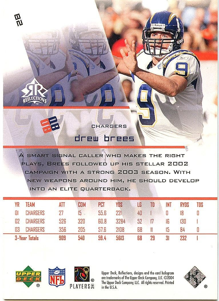 Drew Brees 2004 Reflections RED  San Diego Chargers Saints 85/100 #82