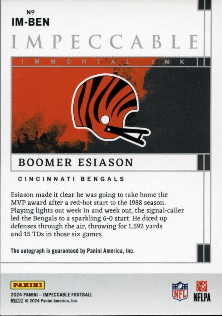 Boomer Esiason 2024 Impeccable On Card Auto Autograph Cincinnati Bengals 3/25