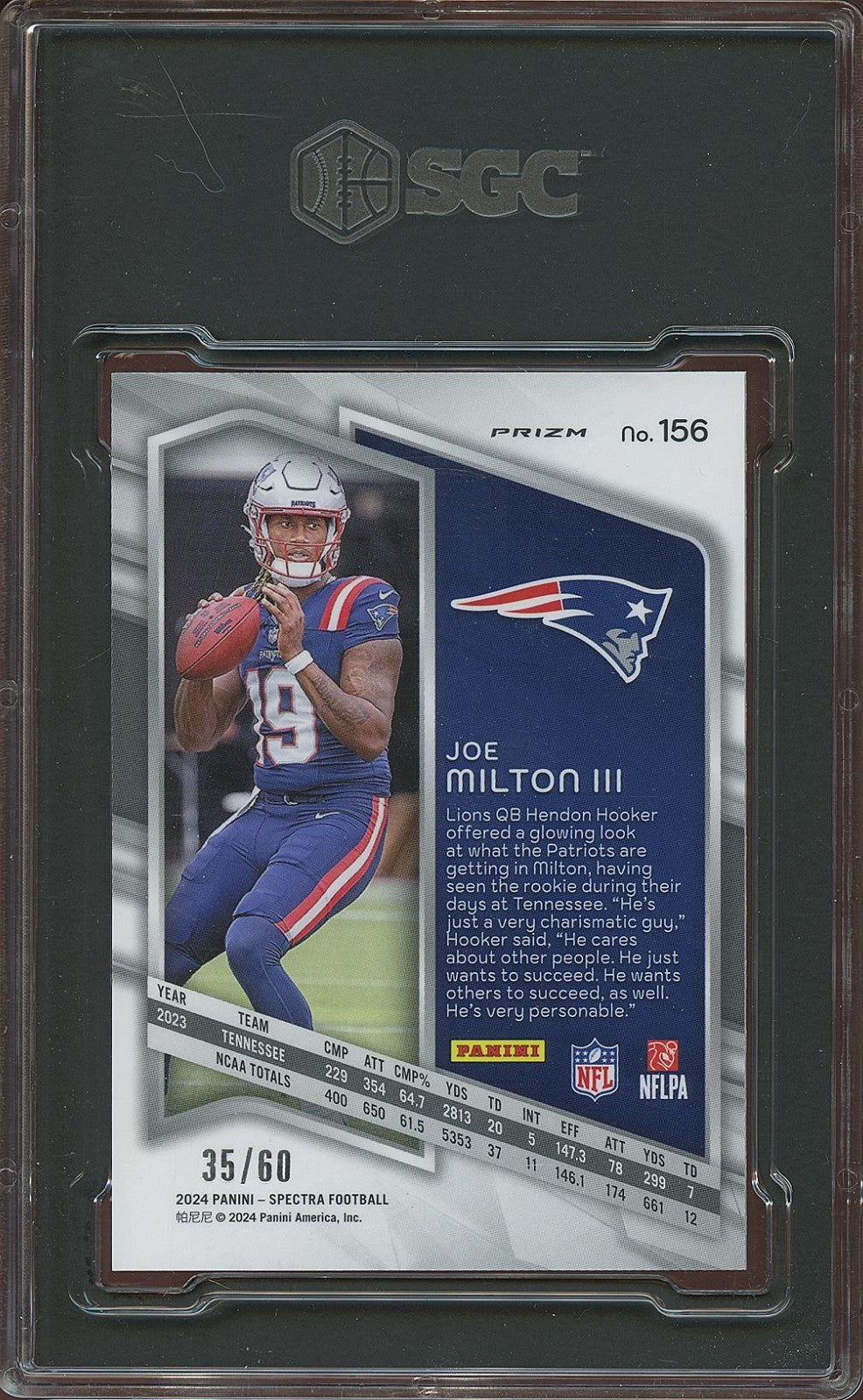 Joe Milton III 2024 Spectra Interstellar Rookie RC 35/60 Cowboys Patriots SGC 10