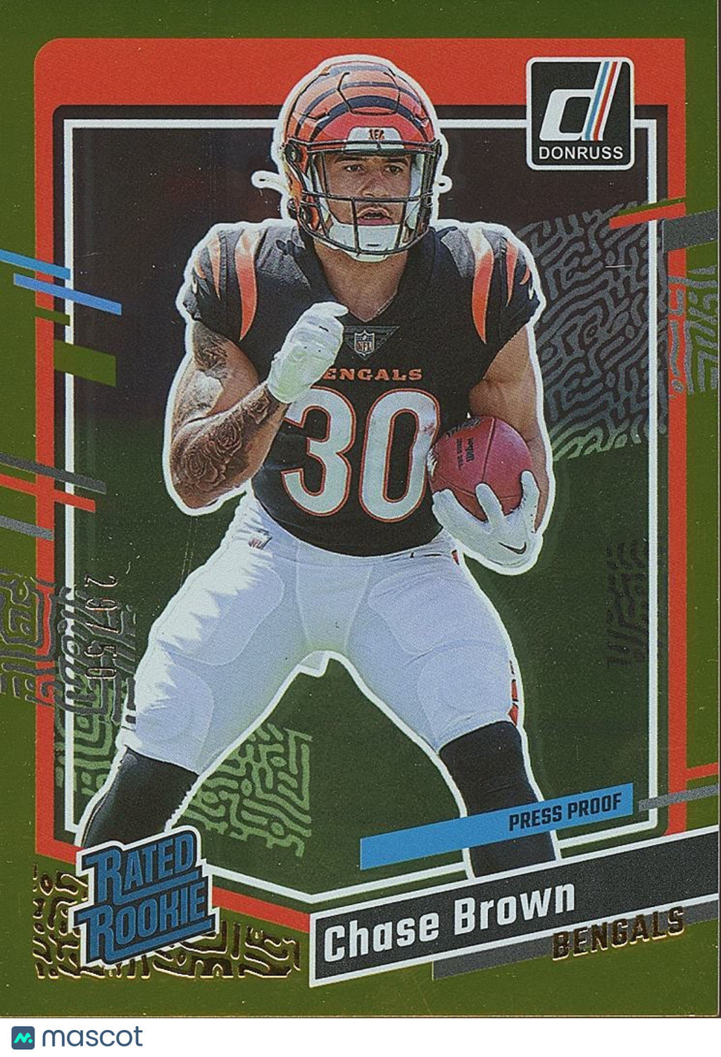 Chase Brown 2023 Donruss GOLD Rated Rookie RC Cincinnati Bengals 29/50