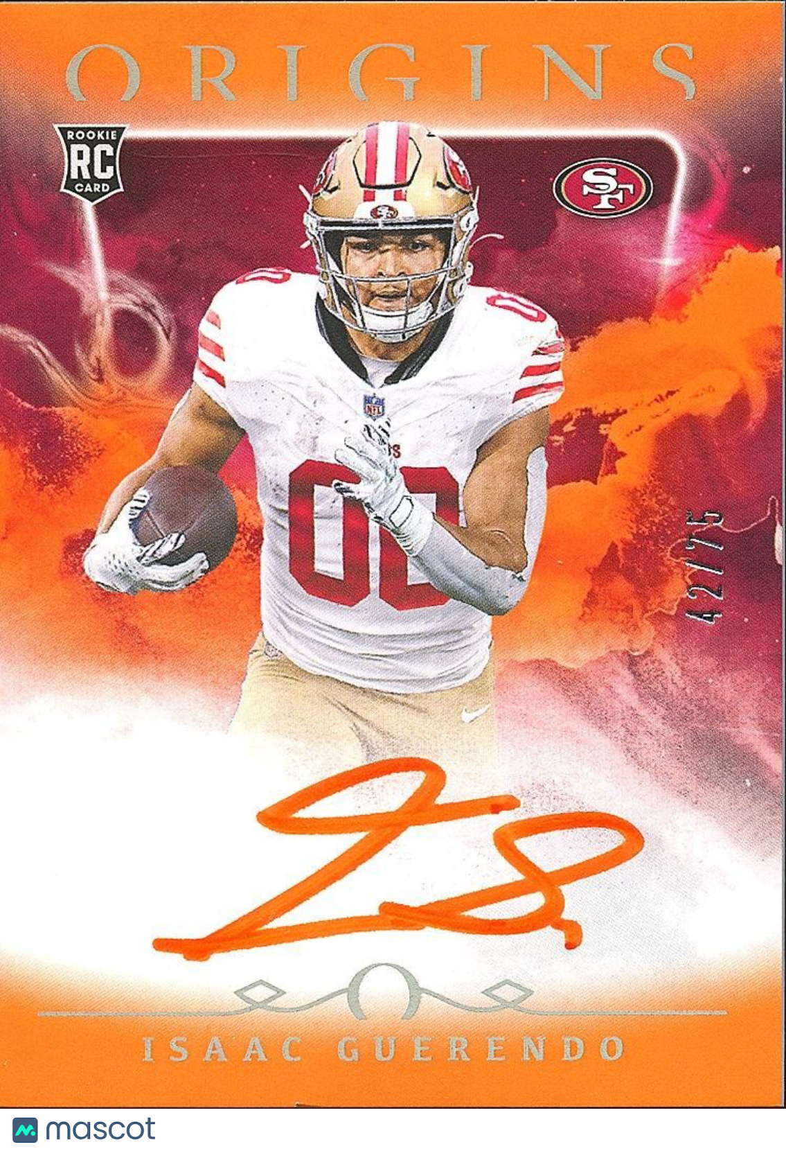 Isaac Guerendo 2024 Origins Orange Ink Auto Autograph RC Rookie SF 49ers 42/75