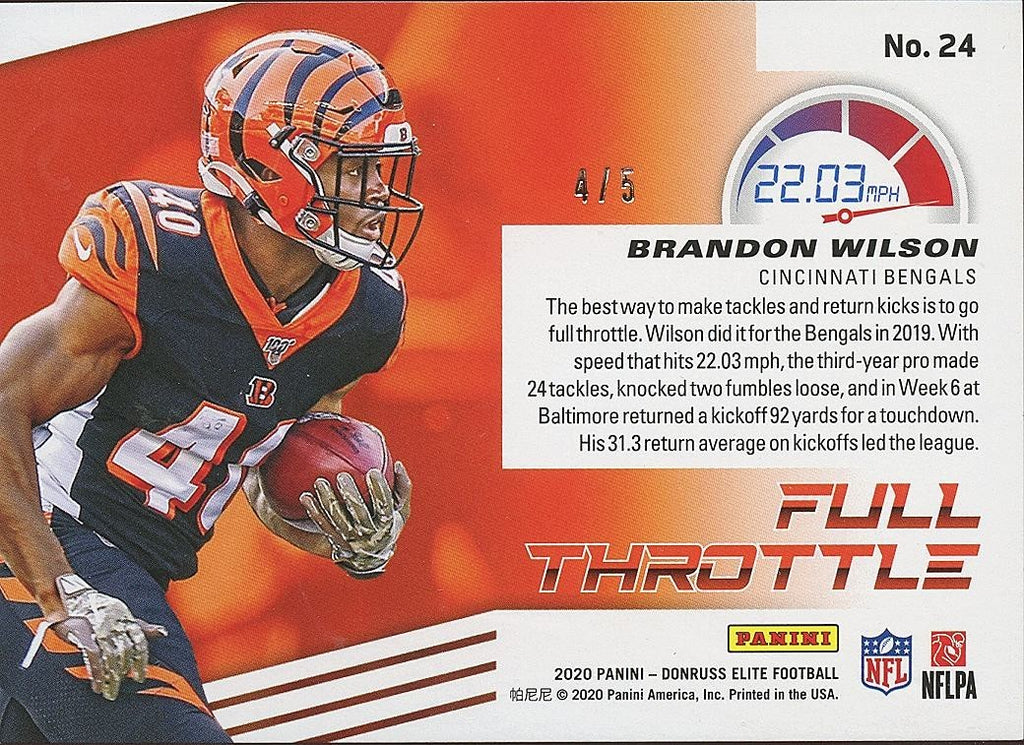 Brandon Wilson 2020 Elite Full Throttle GOLD SSP Cincinnati Bengals 4/5