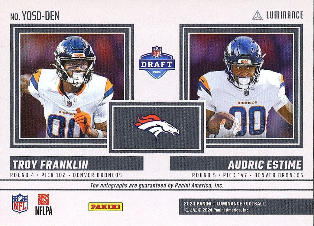 Troy Franklin / Audric Estime 2024 Luminance Dual Auto Autograph RC Broncos
