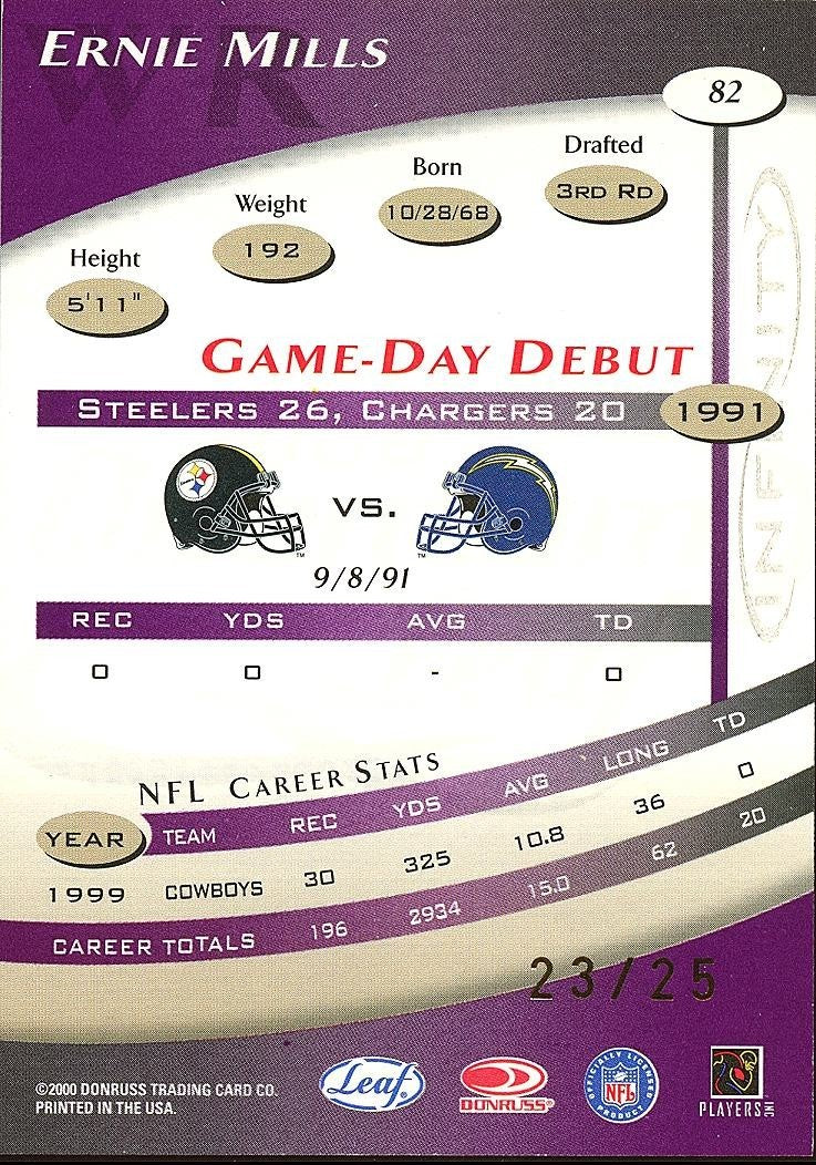 Ernie Mills 2000 Quantum Leaf Infinity Purple Dallas Cowboys 23/25 #82