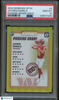 Jayden Daniels 2024 Optic Passing Grade GOLD Prizm RC Commanders 10/10 PSA 10