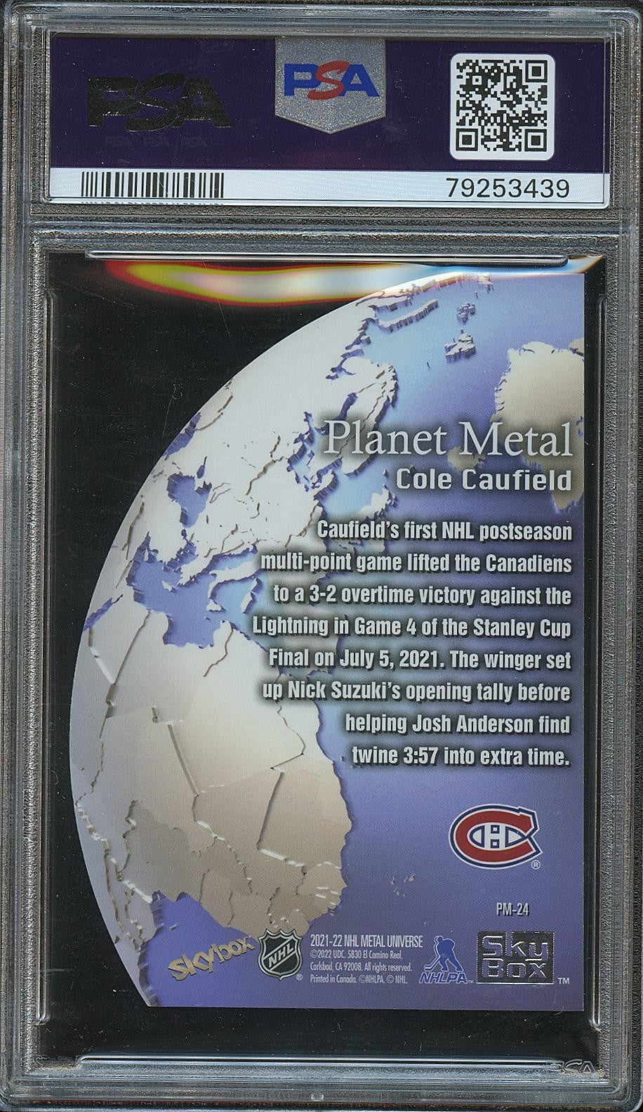 Cole Caufield 2021 Metal Universe Planet Die-Cut RC Montreal Canadiens PSA 10