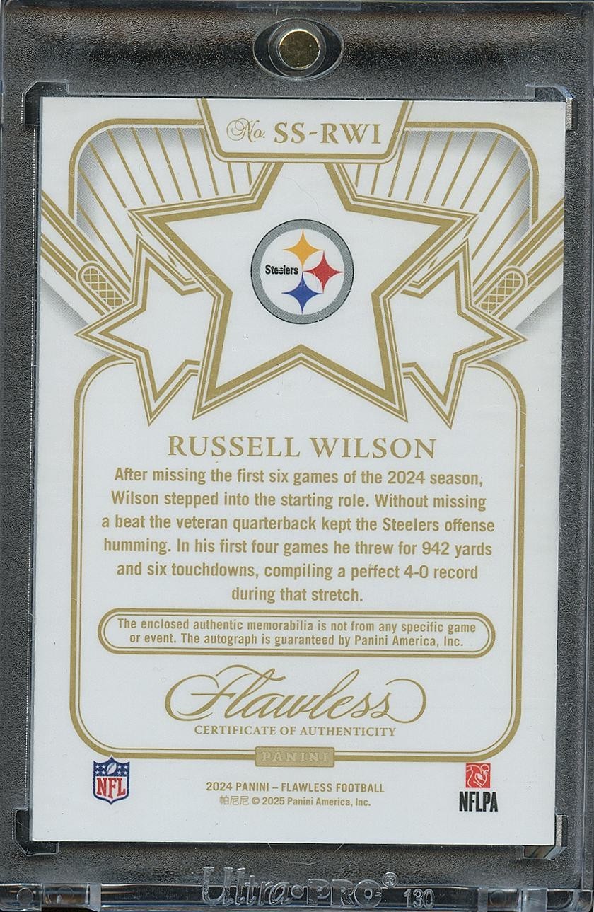 Russell Wilson 2024 Flawless Auto Autograph Patch Pittsburgh Steelers 6/25