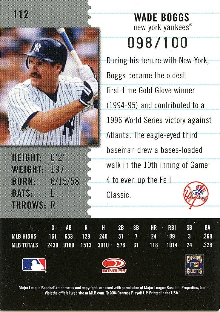 Wade Boggs 2004 Leaf Century Collection Silver New York Yankees 98/100