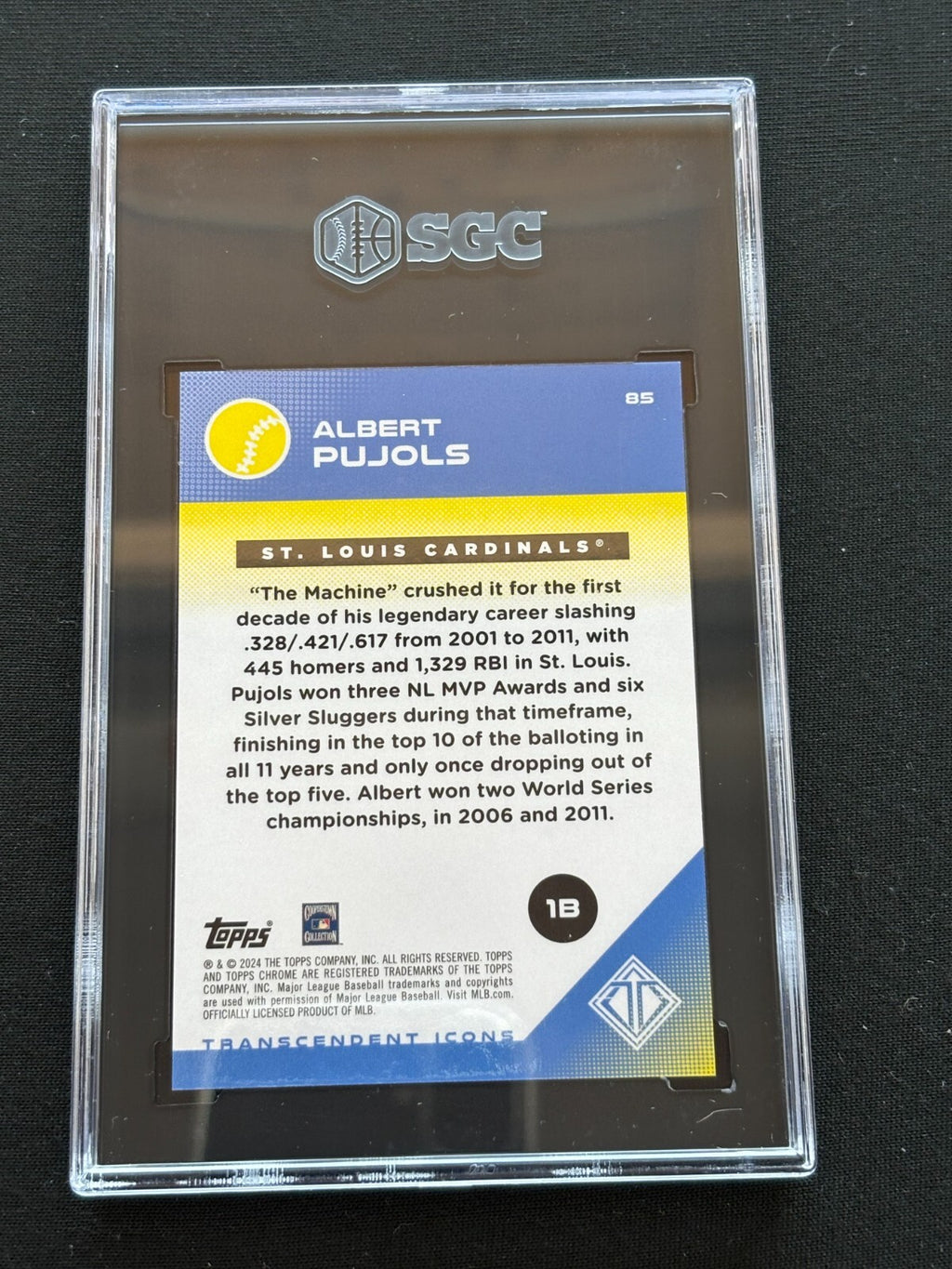 Albert Pujols 2024 Topps Transcendent Orange Refractor Cardinals 25/25 SGC 10