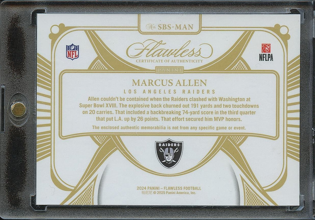 Marcus Allen 2024 Flawless Super Bowl Jersey Patch Oakland Raiders 8/10
