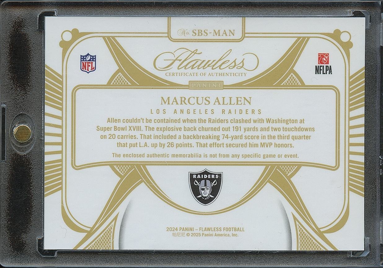 Marcus Allen 2024 Flawless Super Bowl Jersey Patch Oakland Raiders 8/10