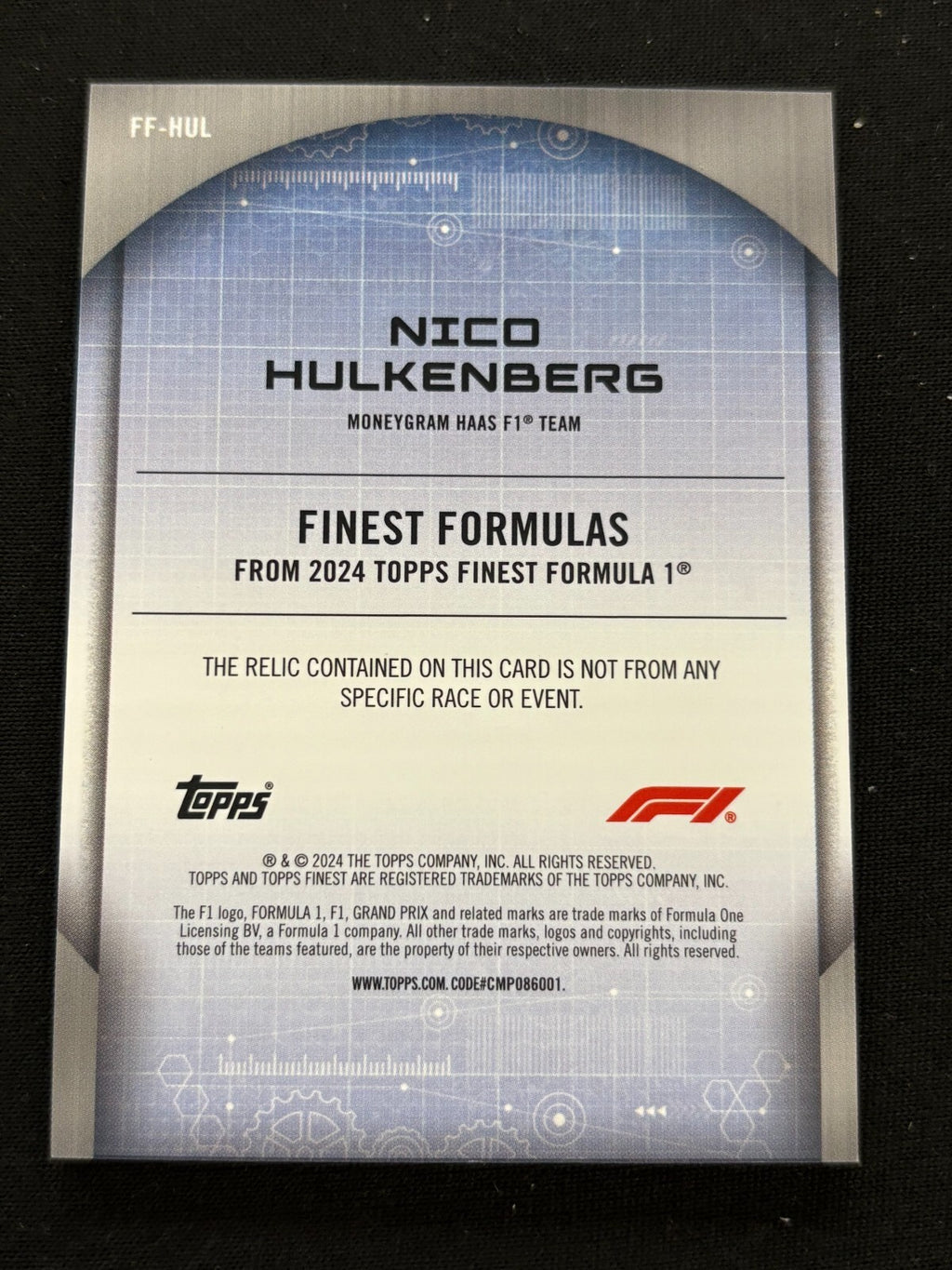 Nico Hulkenberg 2024 Topps Finest SUPERFRACTOR Patch HAAS F1 Formula One 1/1