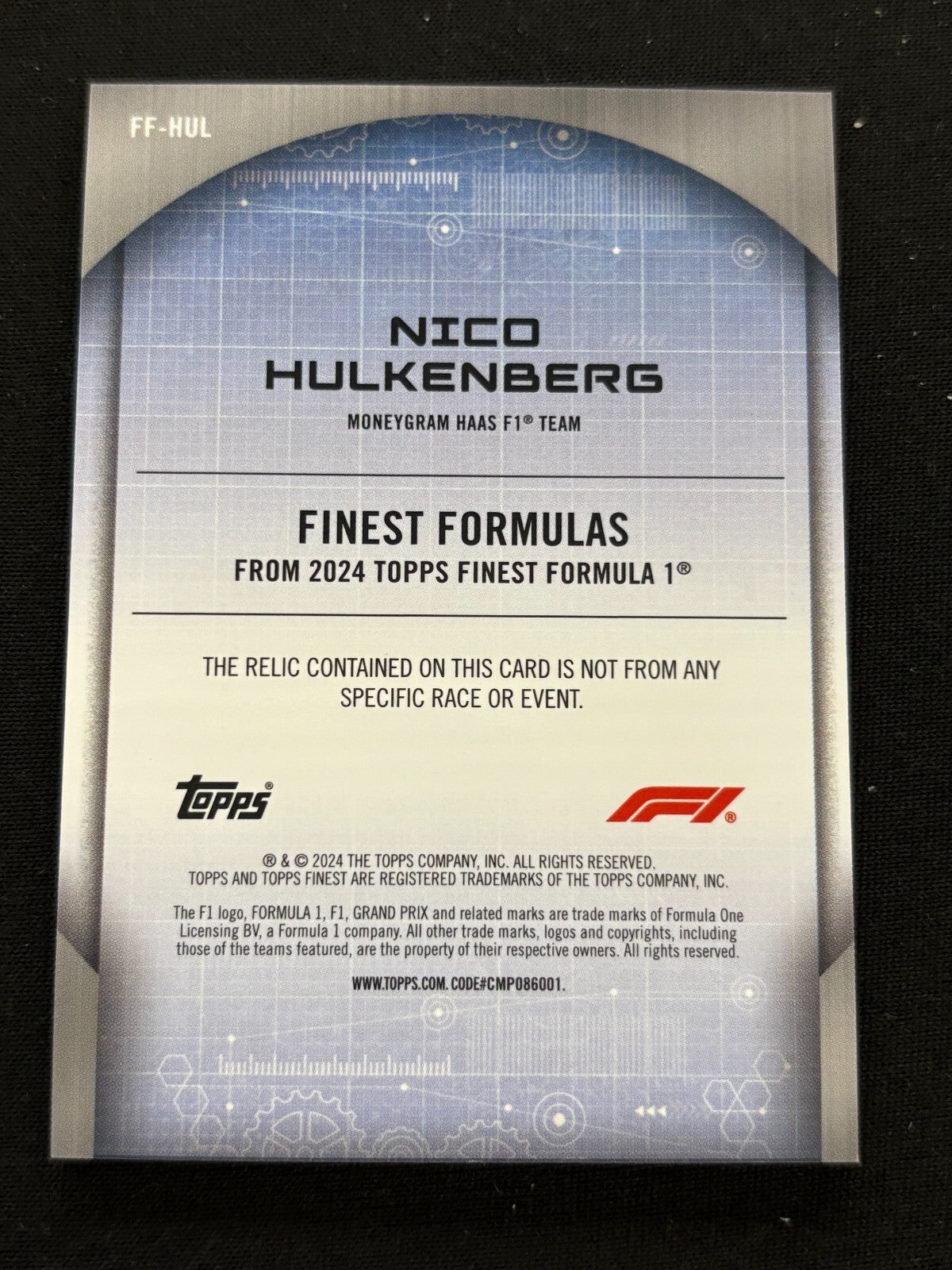 Nico Hulkenberg 2024 Topps Finest SUPERFRACTOR Patch HAAS F1 Formula One 1/1