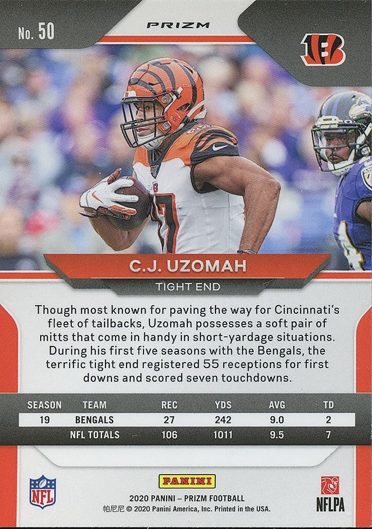 C.J. Uzomah 2020 Prizm White Sparkle Prizm SSP SHORTPRINT Cincinnati Bengals #50