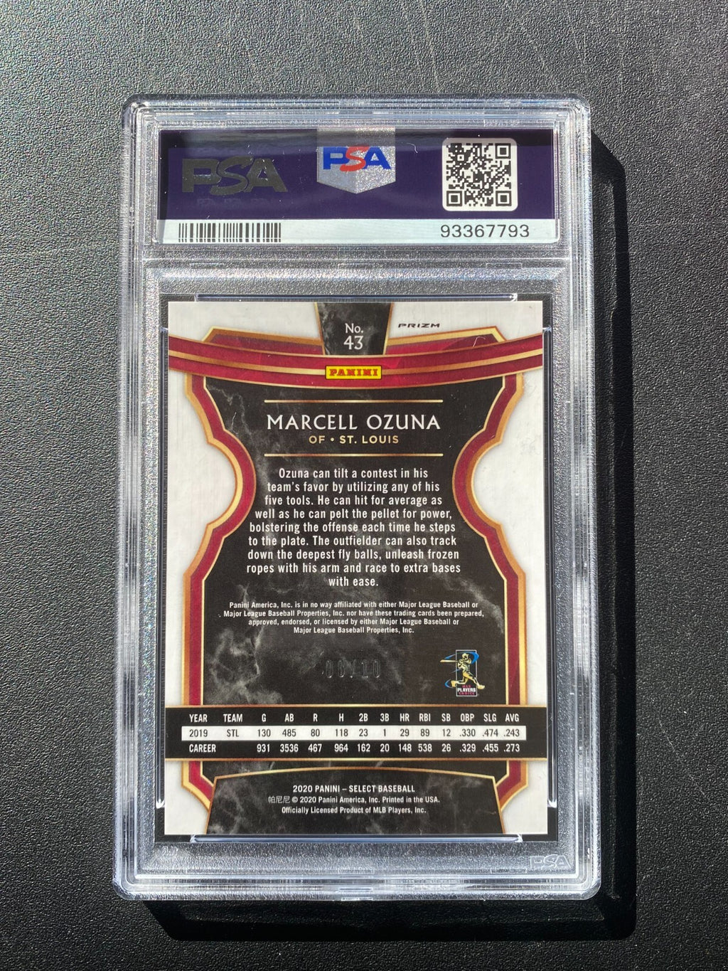 Marcell Ozuna 2020 Select Pink Prizm SSP St. Louis Cardinals Braves PSA 9 8/10