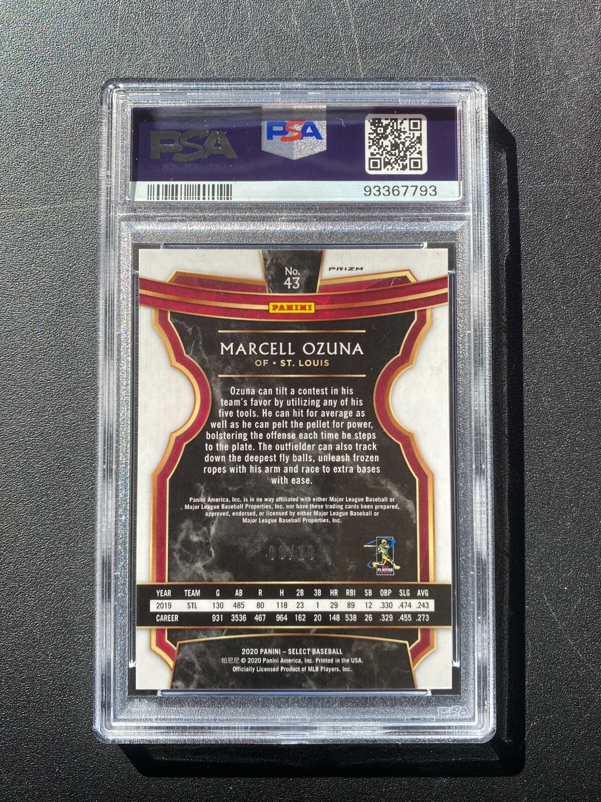 Marcell Ozuna 2020 Select Pink Prizm SSP St. Louis Cardinals Braves PSA 9 8/10