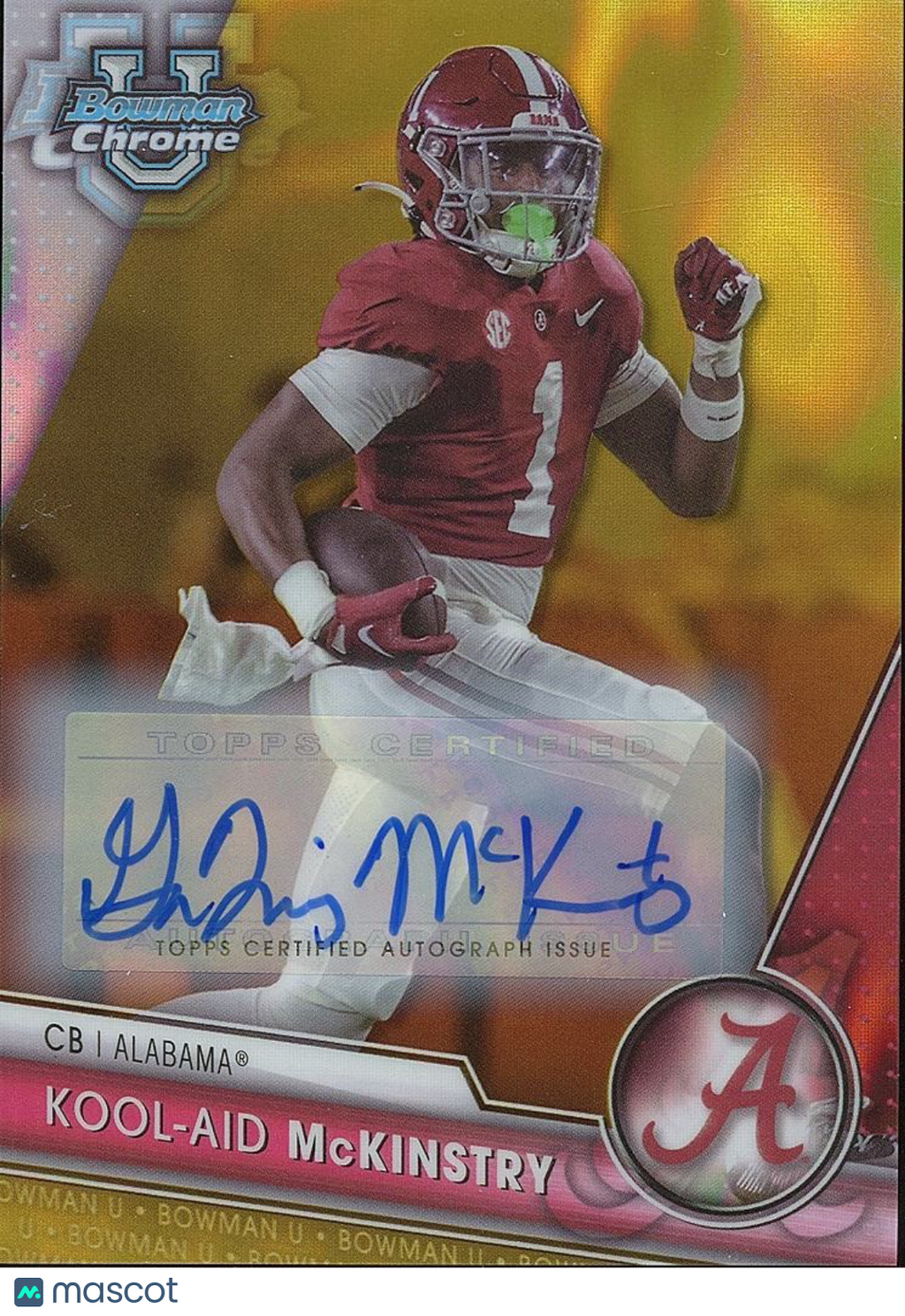 Kool-Aid Mckinstry 2023 Bowman Chrome GOLD Autograph JERSEY NUMBER Alabama 1/50
