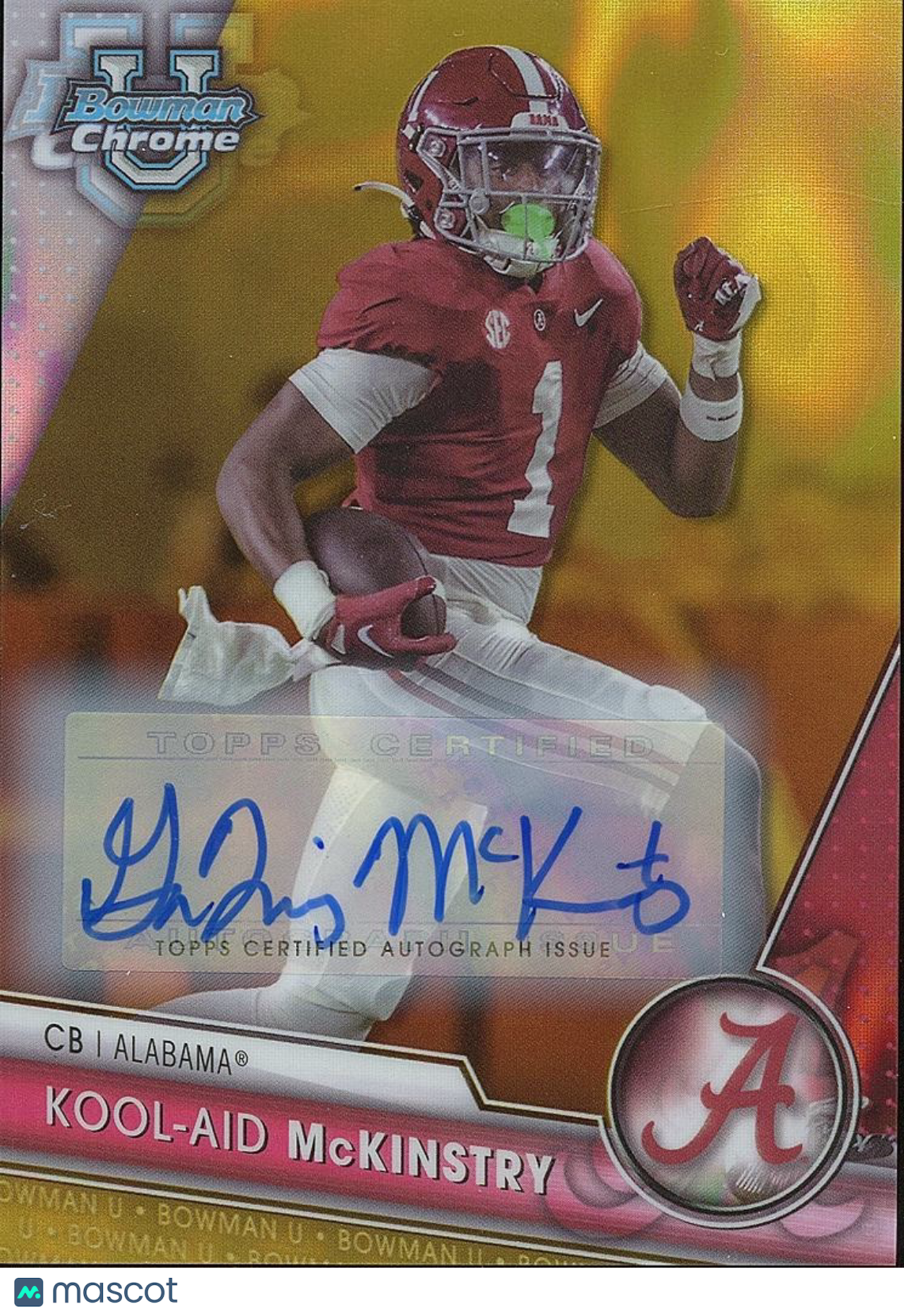 Kool-Aid Mckinstry 2023 Bowman Chrome GOLD Autograph JERSEY NUMBER Alabama 1/50