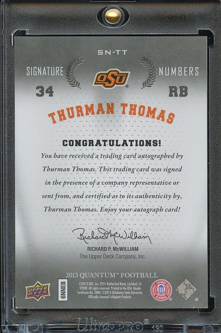 Thurman Thomas 2013 Upper Deck Quantum Auto Autograph Oklahoma State 18/34