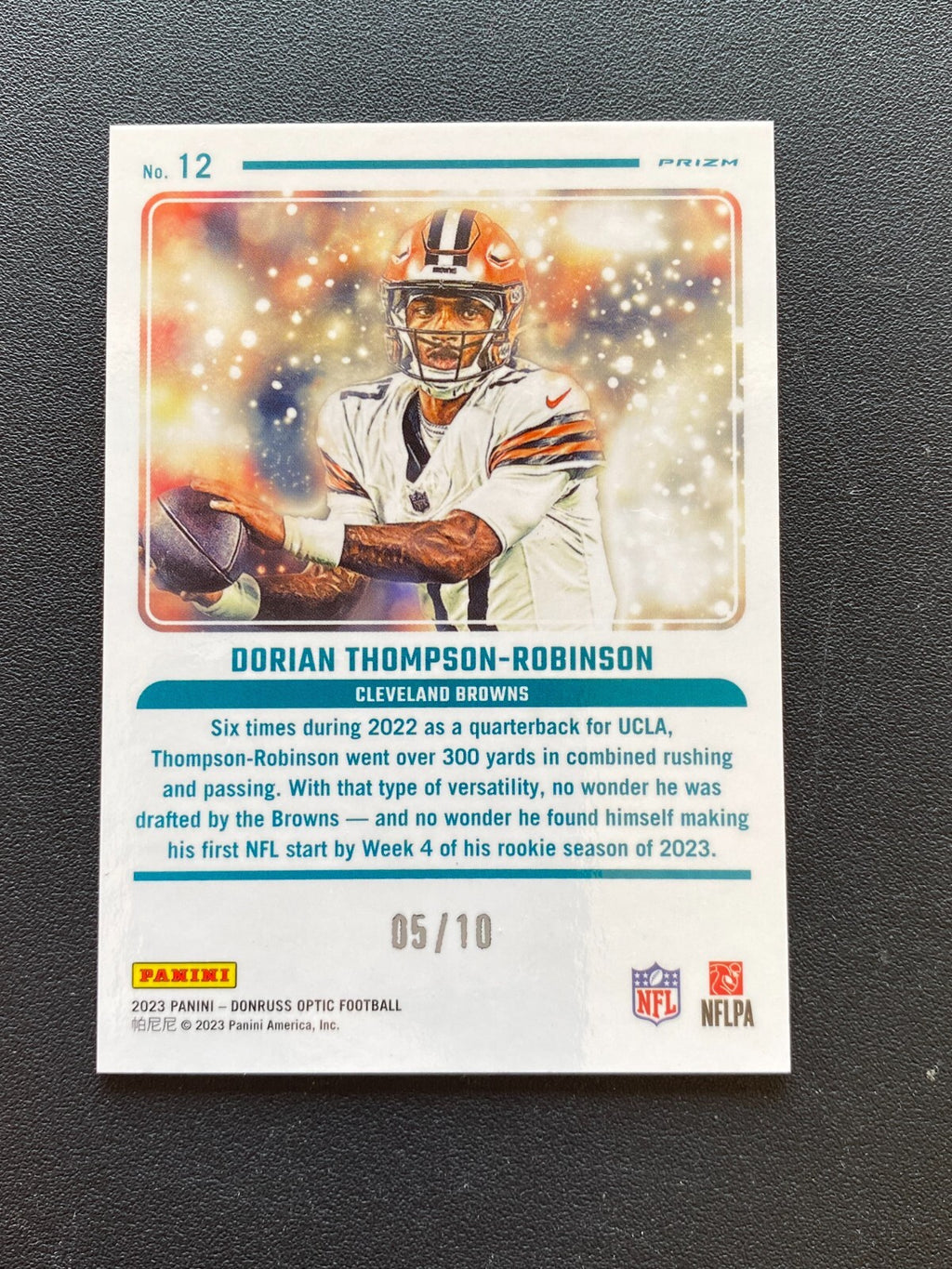 Dorian Thompson-Robinson 2023 Optic Mythical GOLD Prizm RC Rookie Browns 5/10