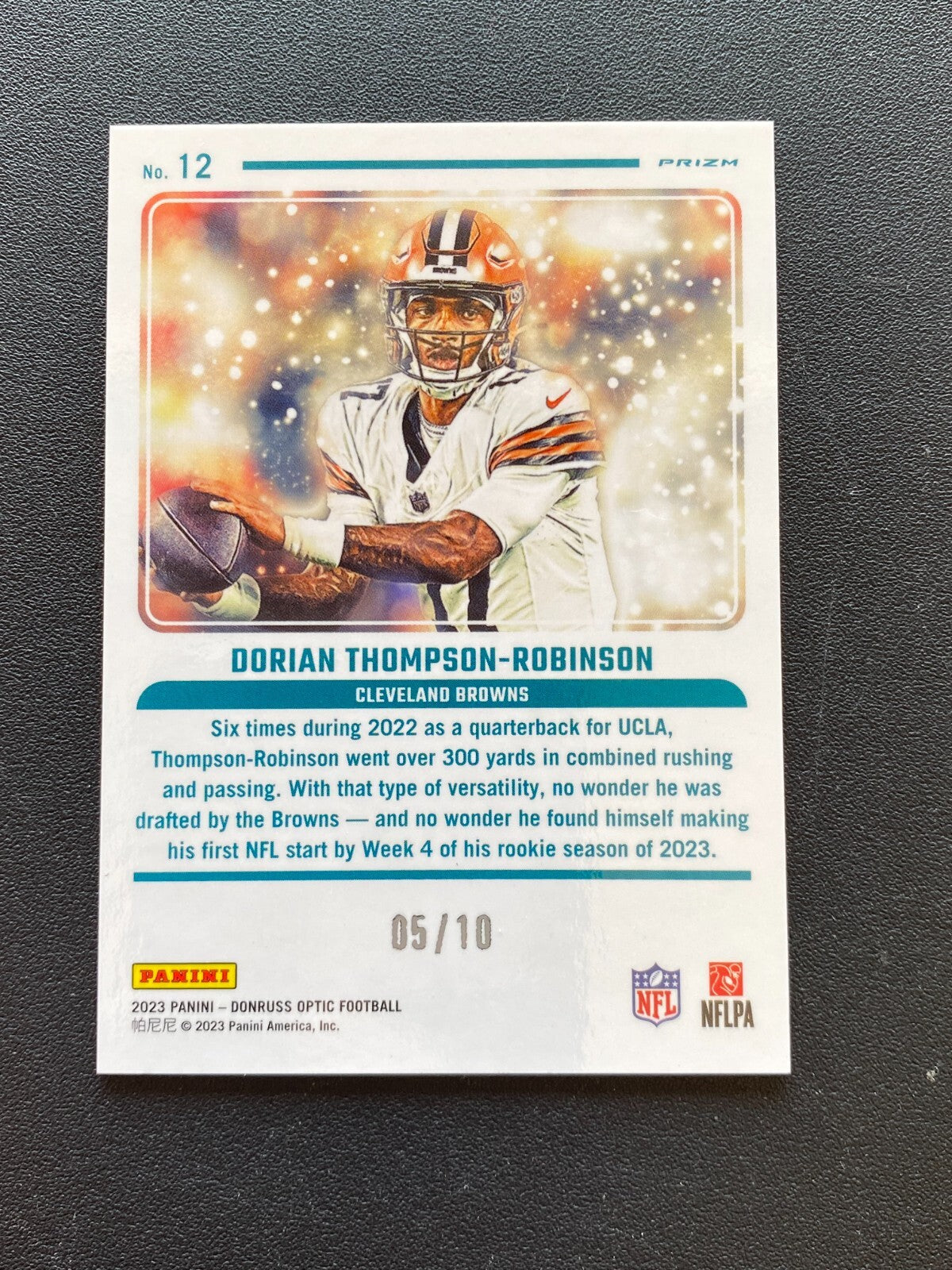 Dorian Thompson-Robinson 2023 Optic Mythical GOLD Prizm RC Rookie Browns 5/10