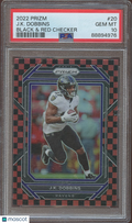 J.K. Dobbins 2022 Prizm Black & Red Checker Prizm SSP Ravens Chargers PSA 10