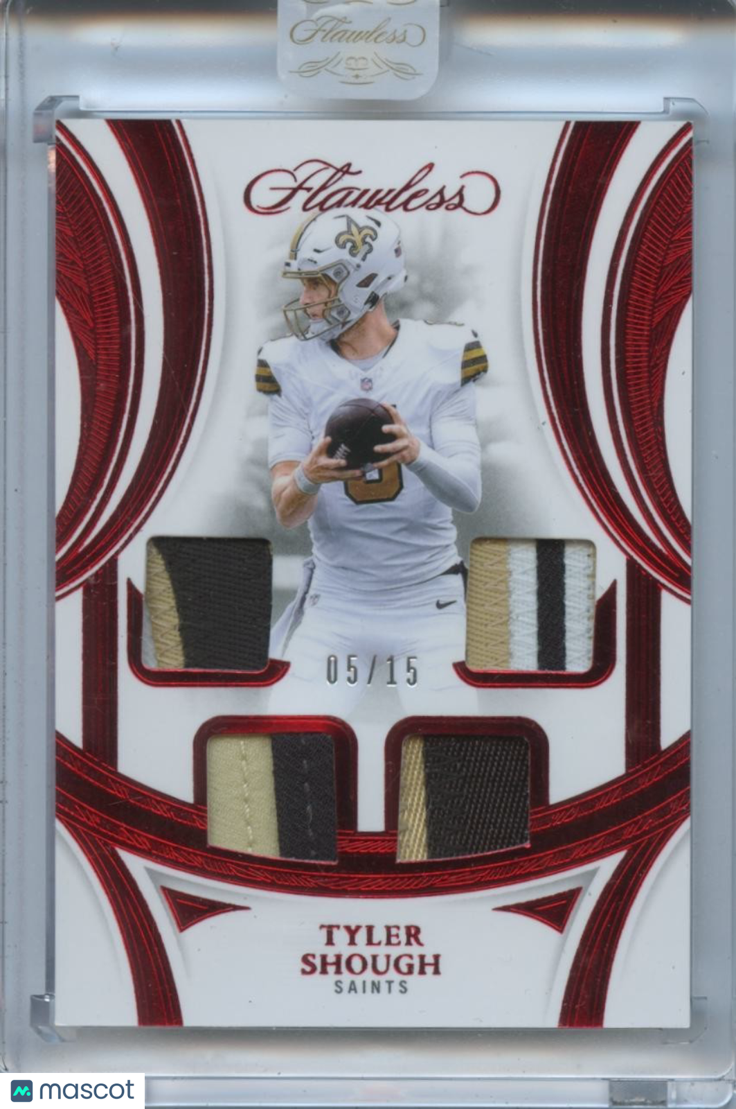Tyler Shough 2025 Flawless Quad Patch Rookie RC New Orleans Saints 5/15