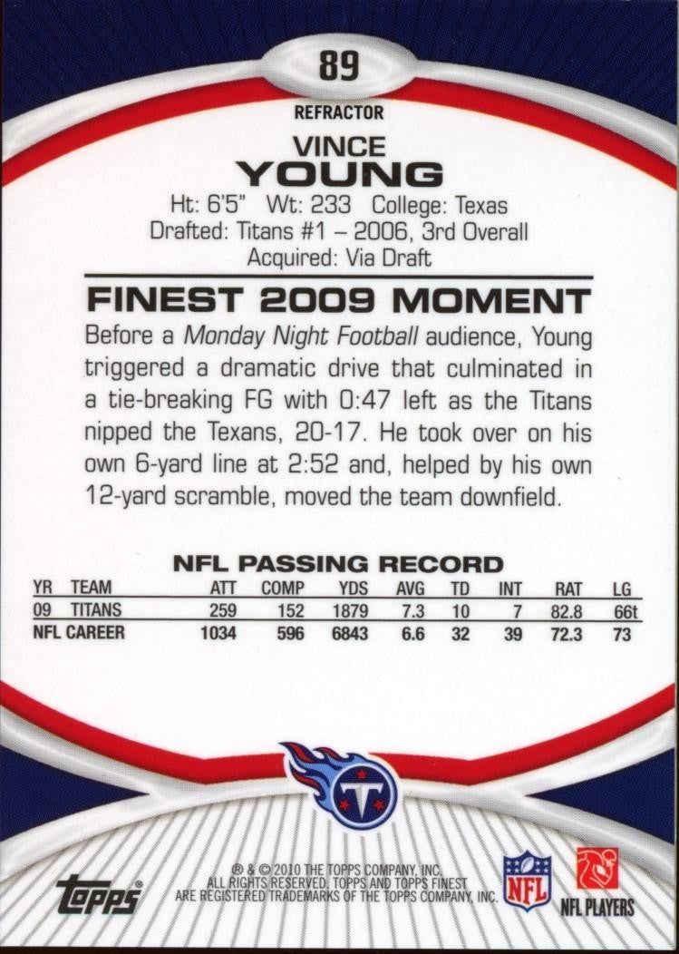 Vince Young 2010 Topps Finest RED Refractor Tennessee Titans Longhorns 11/25 #89