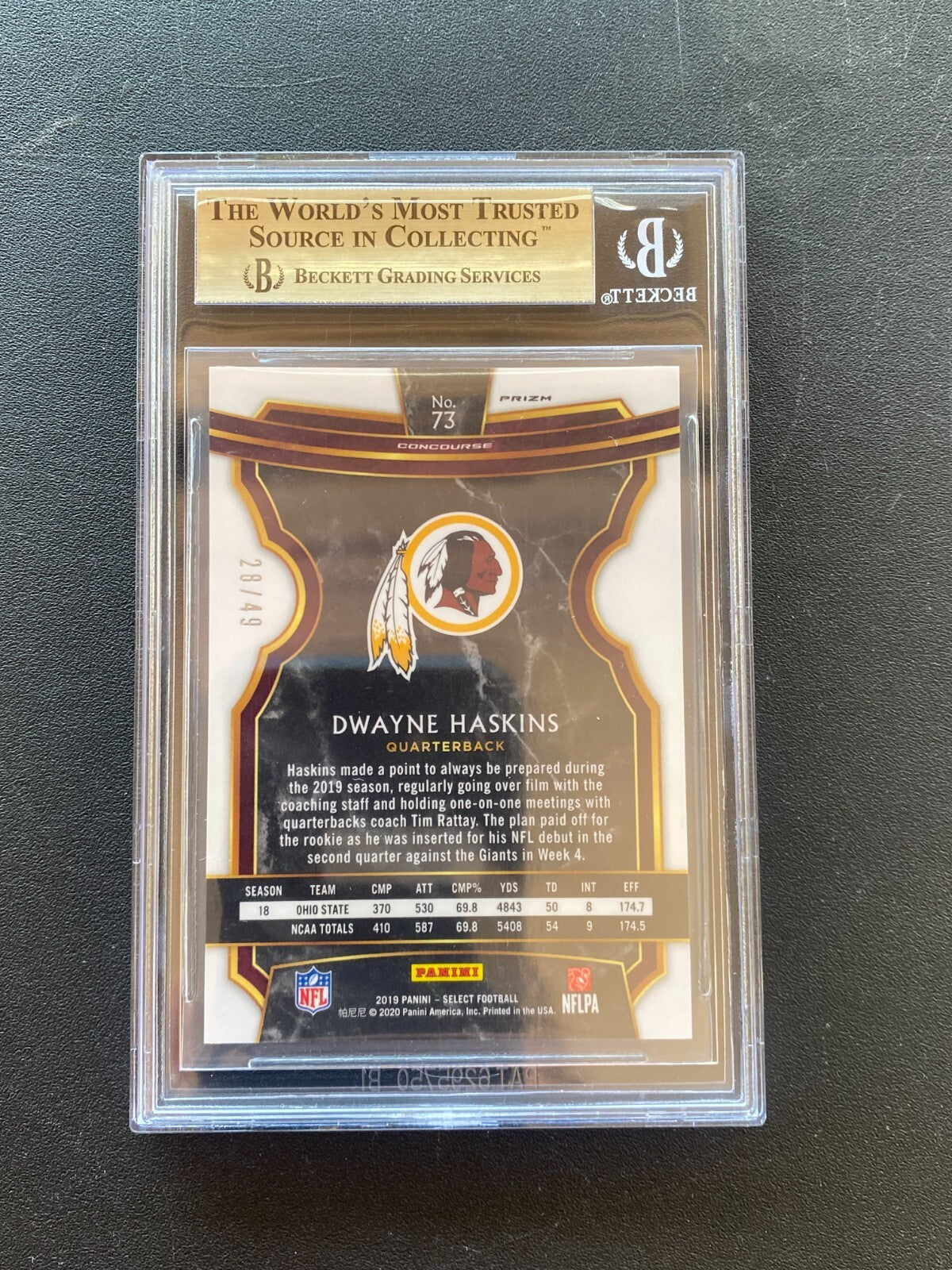 Dwayne Haskins 2019 Select Orange RC Rookie Washington Redskins 28/49 BGS 9.56
