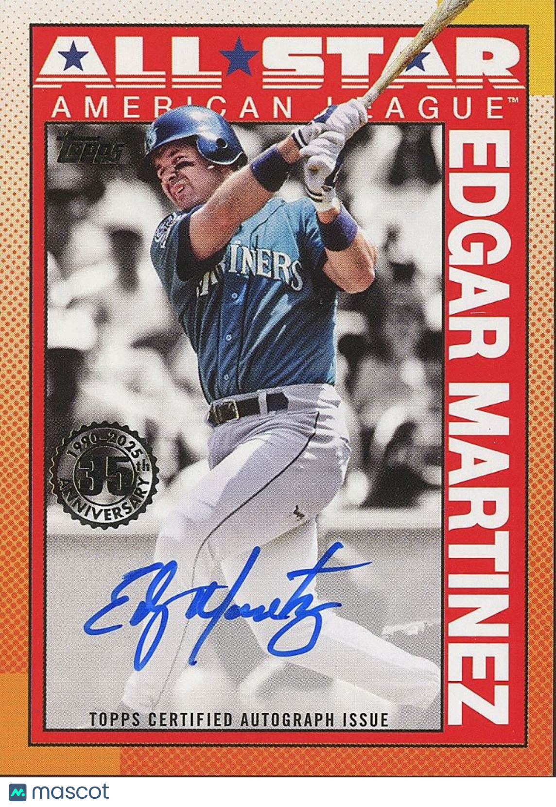 Edgar Martinez 2025 Topps '90 On Card Auto Autograph All-Star Seattle Mariners