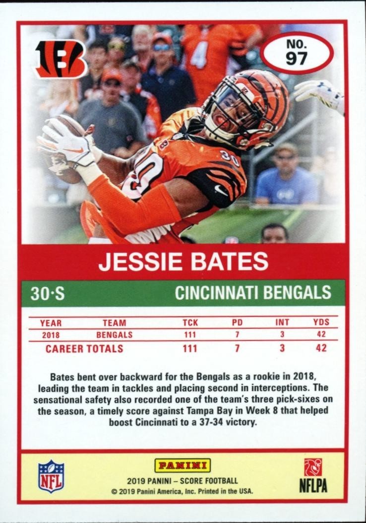Jessie Bates 2019 Score 30th Anniversary SSP Cincinnati Bengals 23/30