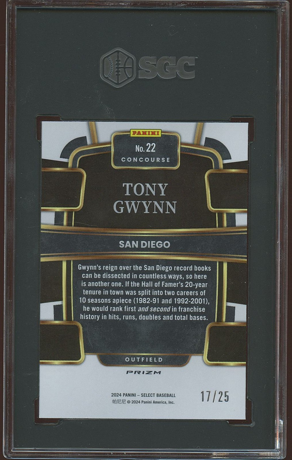 Tony Gwynn 2024 Select Tie-Dye Prizm Concourse San Diego Padres 17/25 SGC 9.5