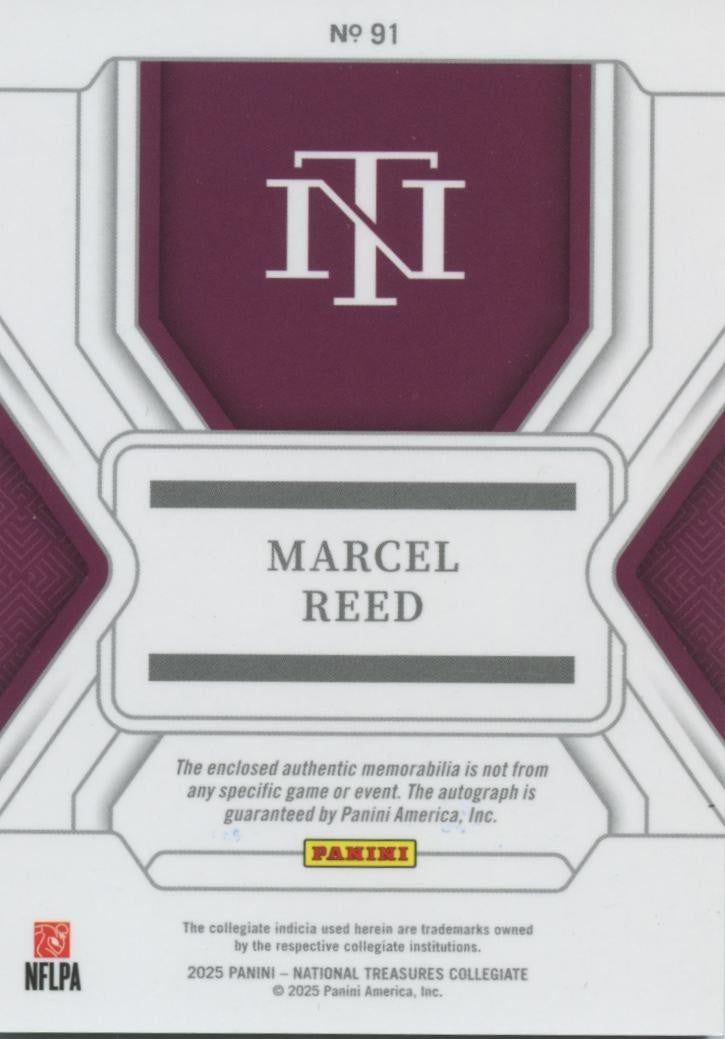 Marcel Reed 2025 National Treasures Auto Autograph Patch Rook RC Texas A&M 11/39