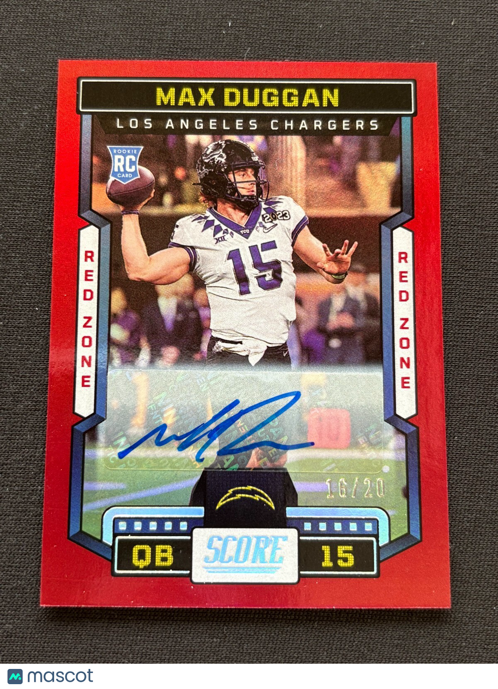 Max Duggan 2023 Score Red Zone Auto Autograph RC TCU Horned Frogs 16/20
