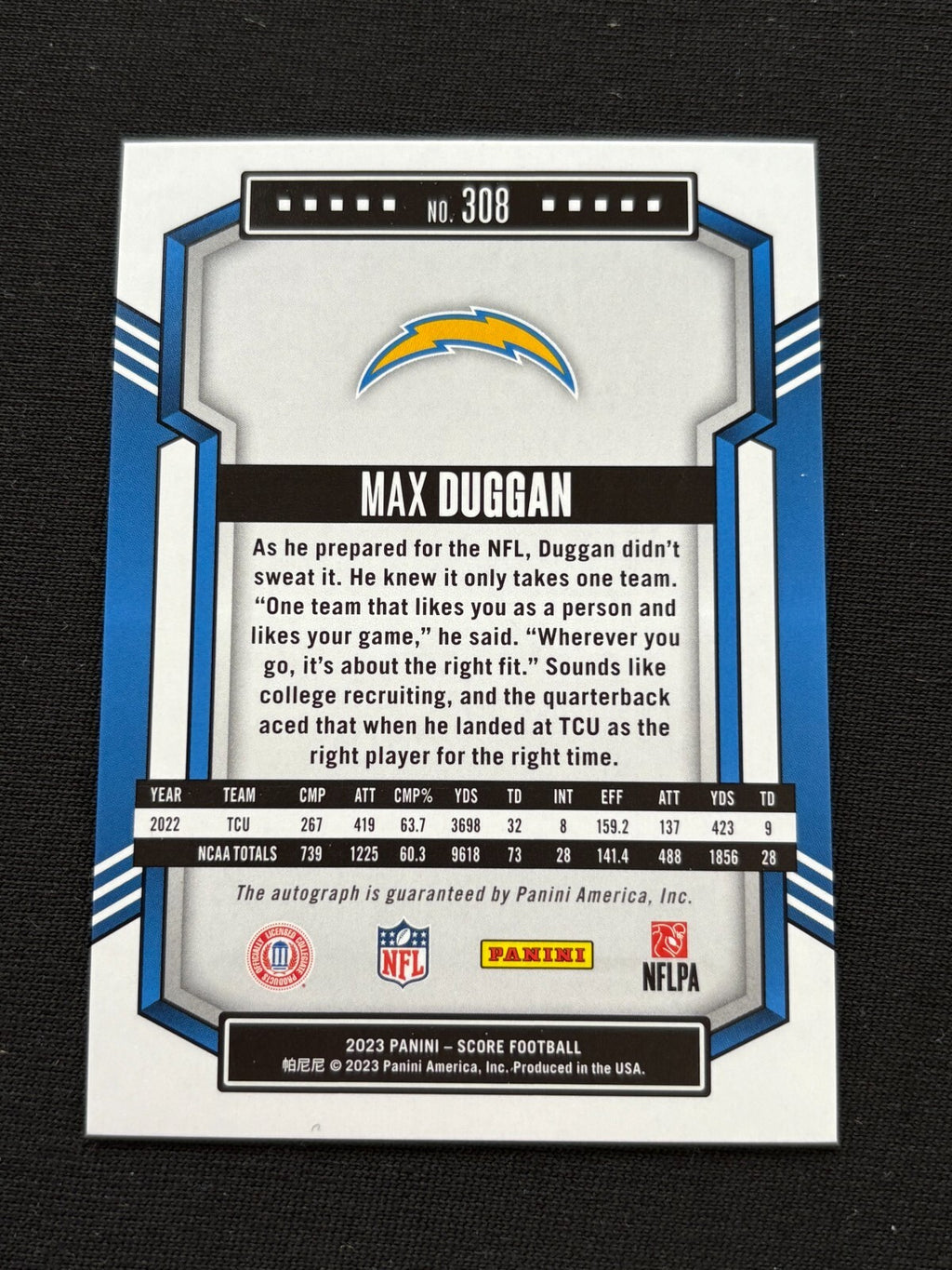 Max Duggan 2023 Score Red Zone Auto Autograph RC TCU Horned Frogs 16/20