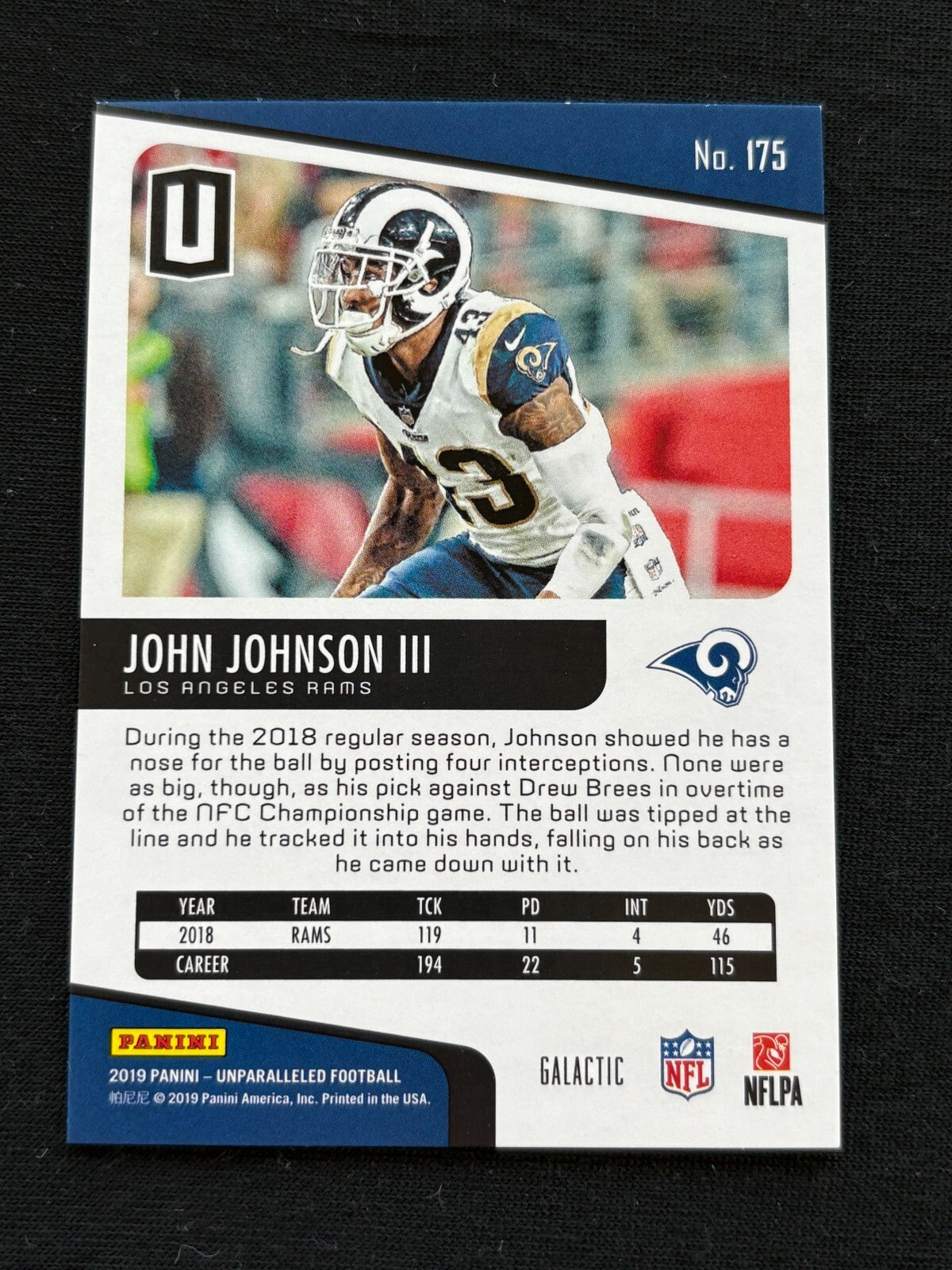 John Johnson 2019 Unparalleled GALACTIC CASE HIT SSP RC Rookie Los Angeles Rams
