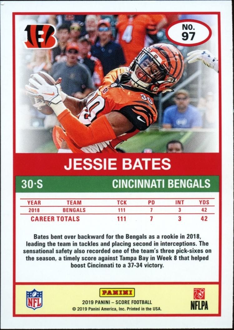 Jessie Bates III 2019 Score Red Zone SSP Cincinnati Bengals 16/20
