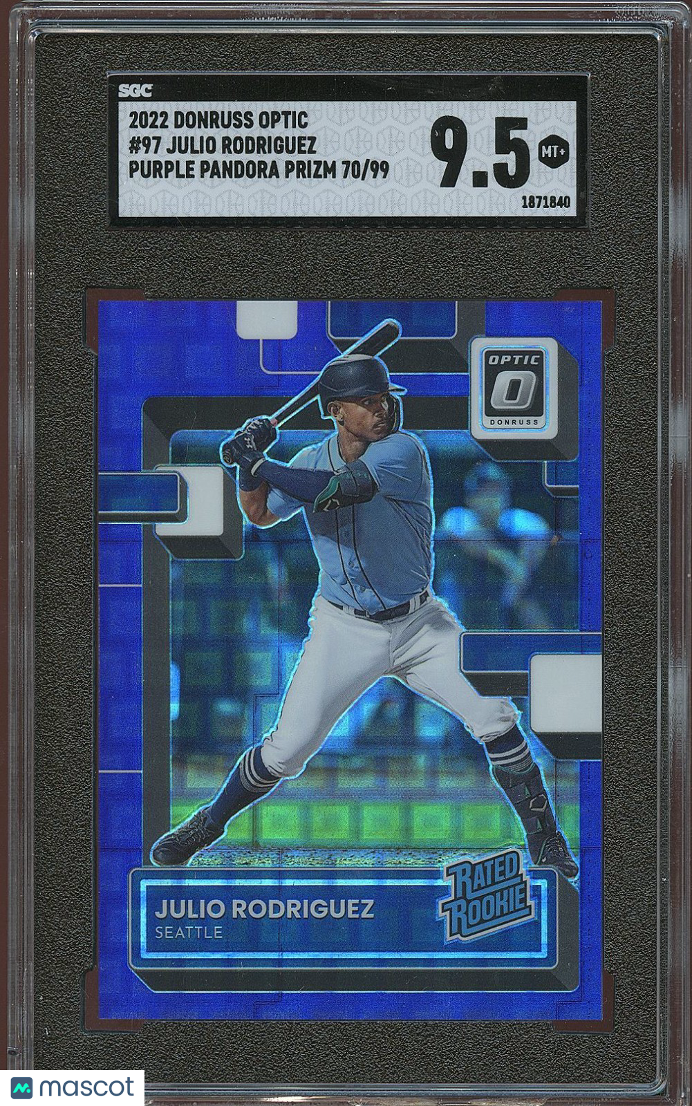 Julio Rodriguez 2022 Optic Rated Rookie Purple Pandora RC Mariners 70/99 SGC 9.5
