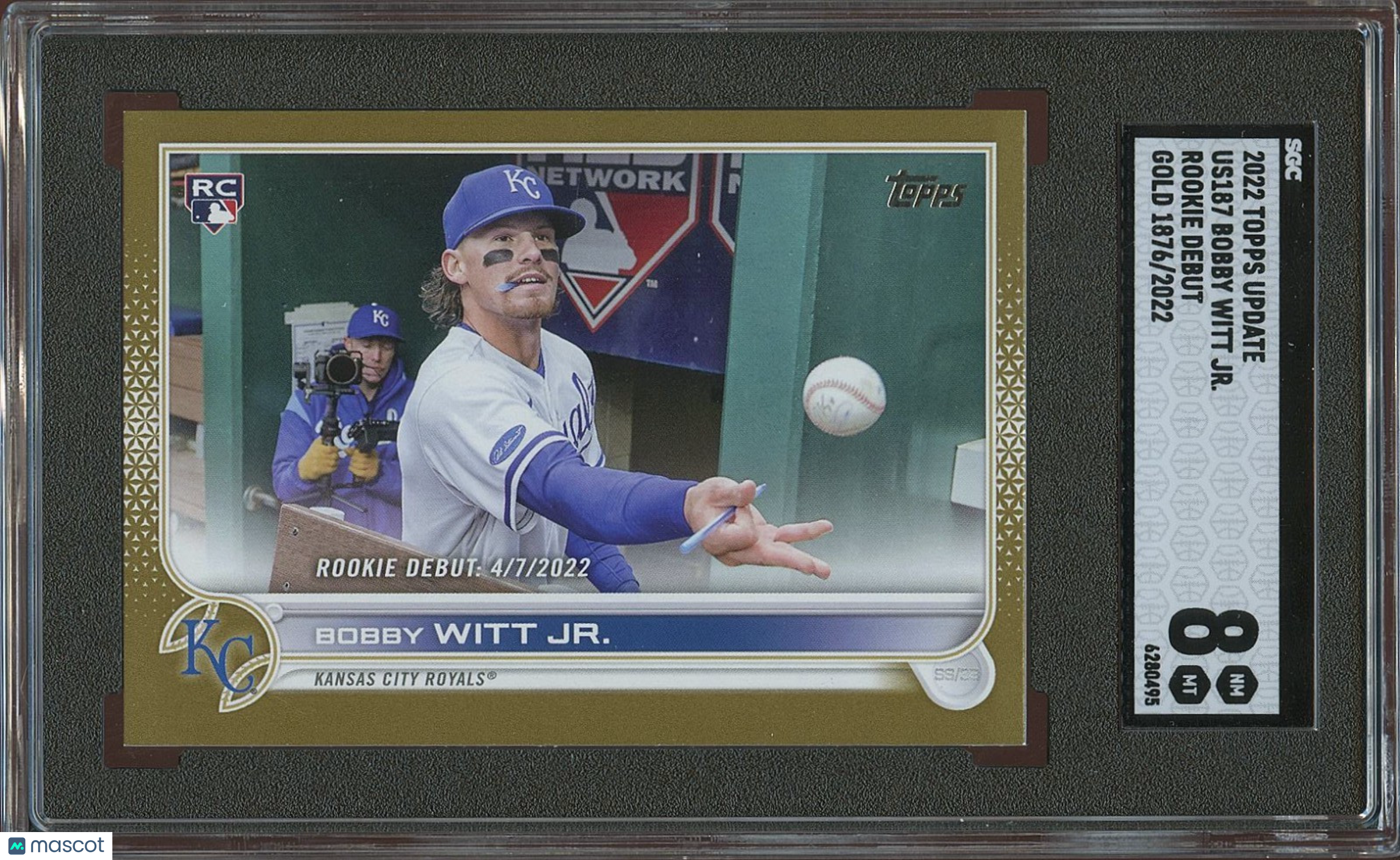 Bobby Witt Jr. 2022 Topps GOLD Rookie Debut RC KC Royals 1876/2022 SGC 8