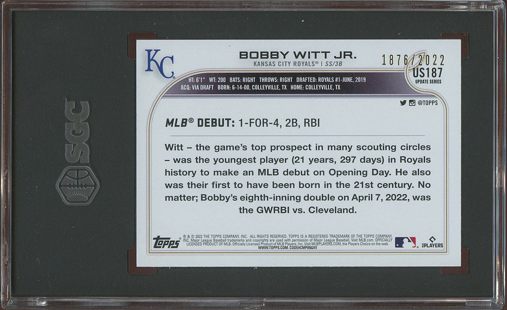 Bobby Witt Jr. 2022 Topps GOLD Rookie Debut RC KC Royals 1876/2022 SGC 8