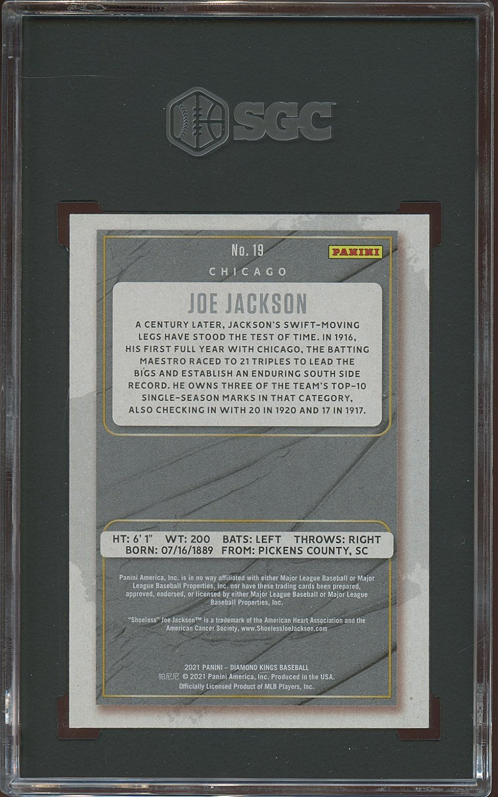 Joe Jackson 2021 Diamond Kings Litho Proof SSP Chicago White Sox 3/25 #19 SGC 9
