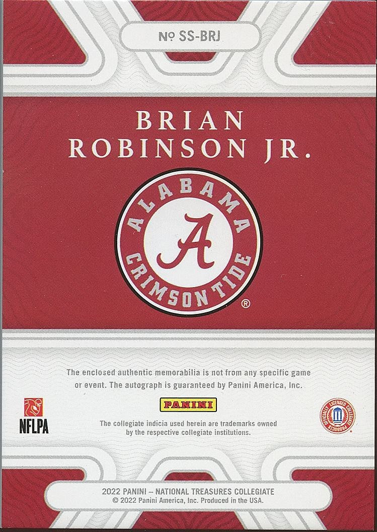 Brian Robinson Jr 2022 National Treasures Auto Autograph LOGO Patch Alabama 9/10