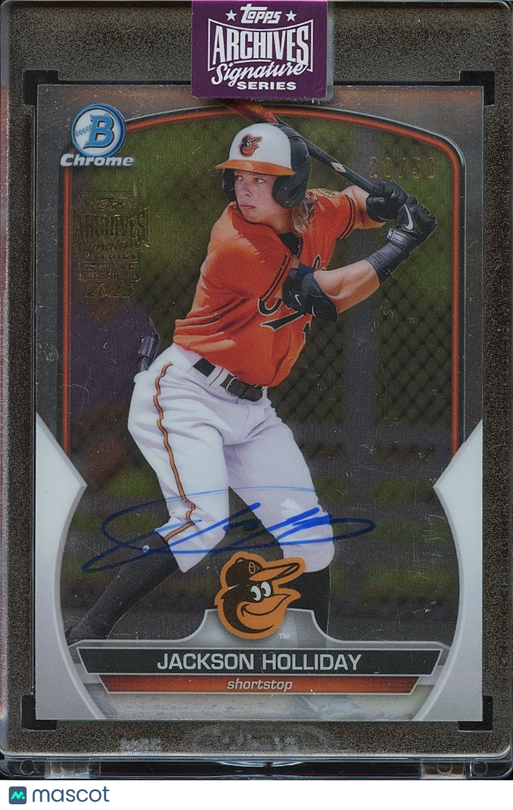 Jackson Holliday 2025 Archives Bowman Chrome Auto Autograph RC Orioles 20/50