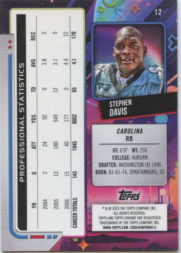 Stephen Davis 2024 Topps Chrome Cosmic SUPERFRACTOR 1/1 Carolina Panthers