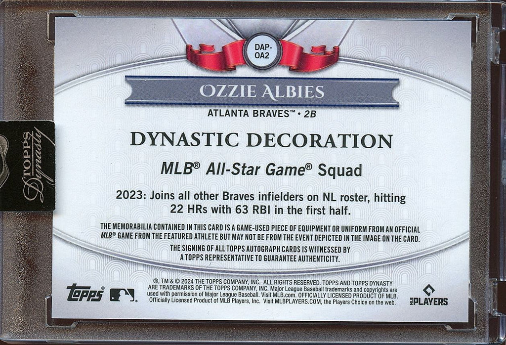Ozzie Albies 2024 Topps Dynasty Auto Autograph Game Worn Patch Braves 3/5
