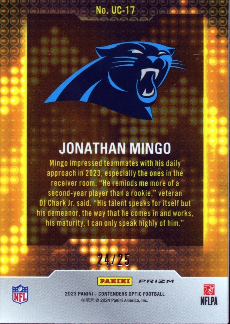 Jonathan Mingo 2023 Contenders Optic Up And Coming RC Rookie Panthers 24/25