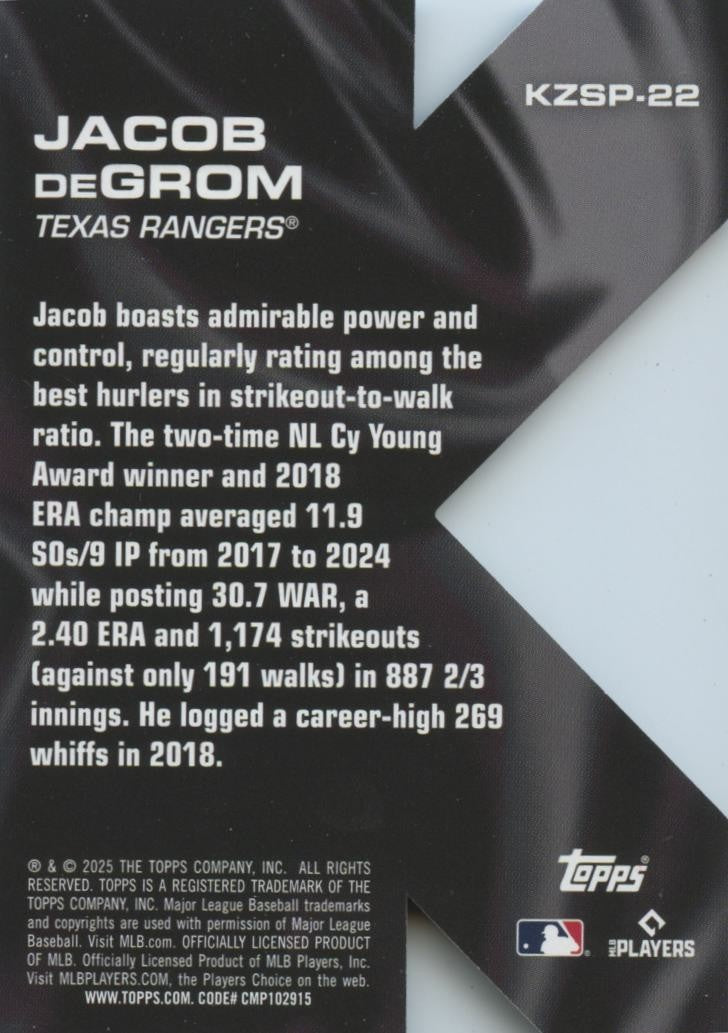 Jacob Degrom 2025 Topps Reverse K Zone SSP SHORTPRINT Texas Rangers